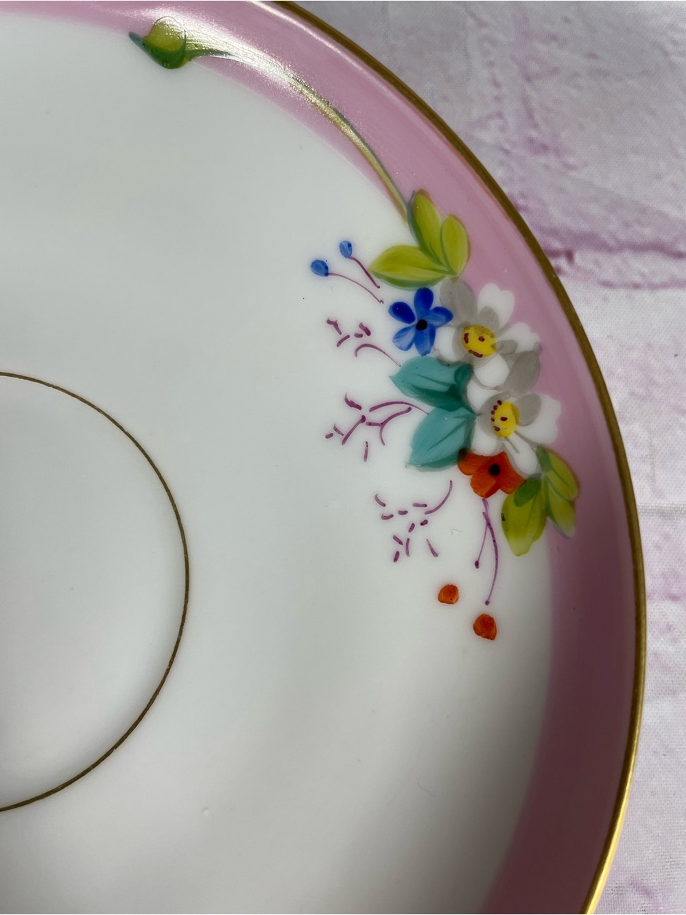 Vintage Floral and Butterfly Gold Trim Porcelain Teacup and Saucer Set - Picture 7 of 11